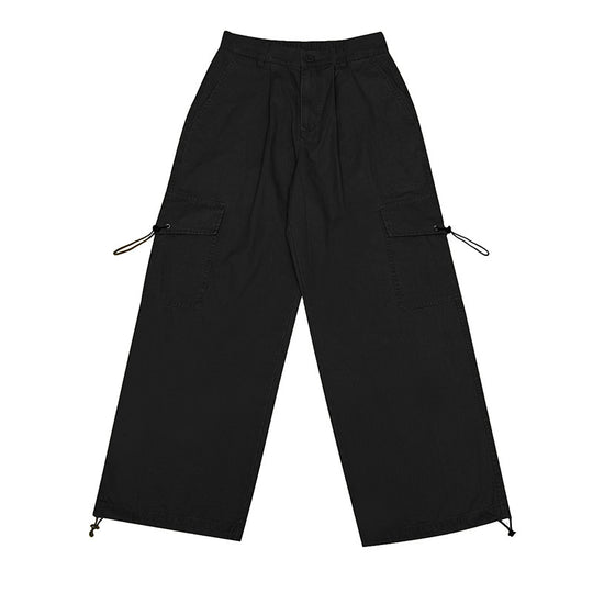 Solid Color Simple Loose Drawstring Pocket Overalls