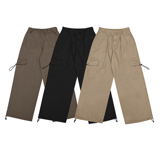 Solid Color Simple Loose Drawstring Pocket Overalls