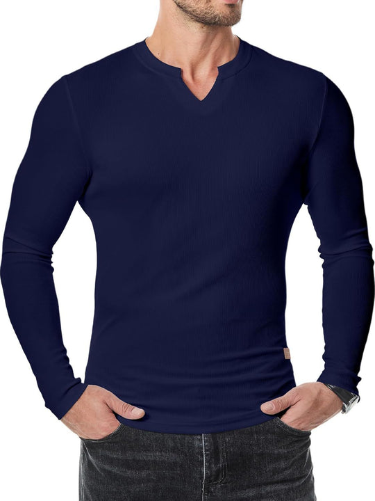 Fall Winter Men T-shirt Solid Color Casual Fashion Men's Long Sleeve