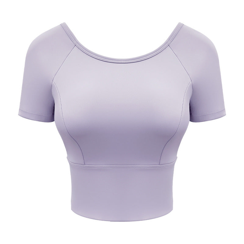 Yoga Clothes Women's Mesh Cross Back Short Sleeve Workout Top