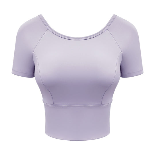 Yoga Clothes Women's Mesh Cross Back Short Sleeve Workout Top