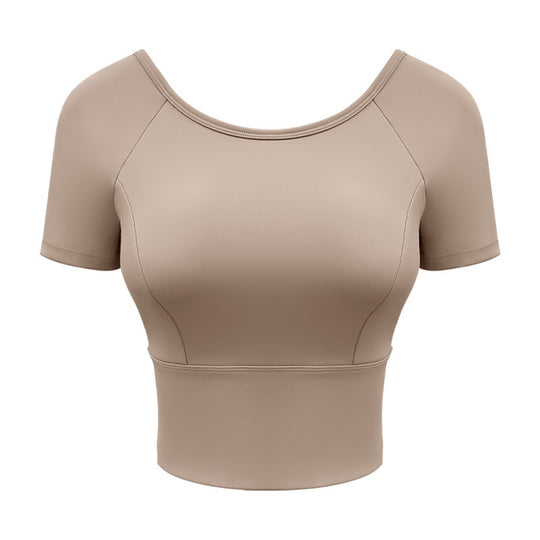 Yoga Clothes Women's Mesh Cross Back Short Sleeve Workout Top