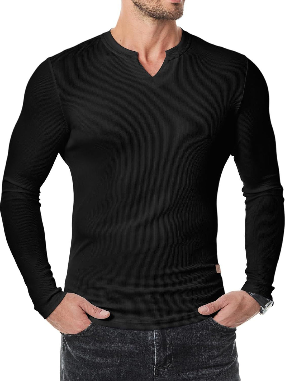Fall Winter Men T-shirt Solid Color Casual Fashion Men's Long Sleeve