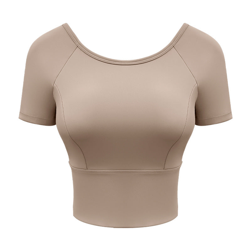 Yoga Clothes Women's Mesh Cross Back Short Sleeve Workout Top