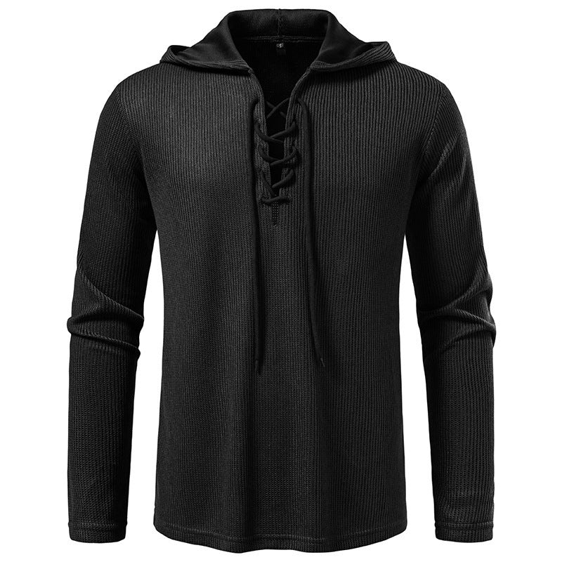 Drawstring Design Men's Hooded Long Sleeve T-shirt
