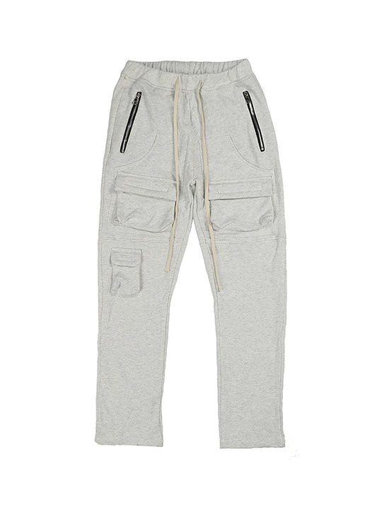 Multi-pocket Straight Split Drawstring Sweatpants