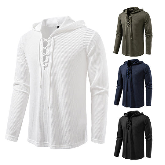 Drawstring Design Men's Hooded Long Sleeve T-shirt