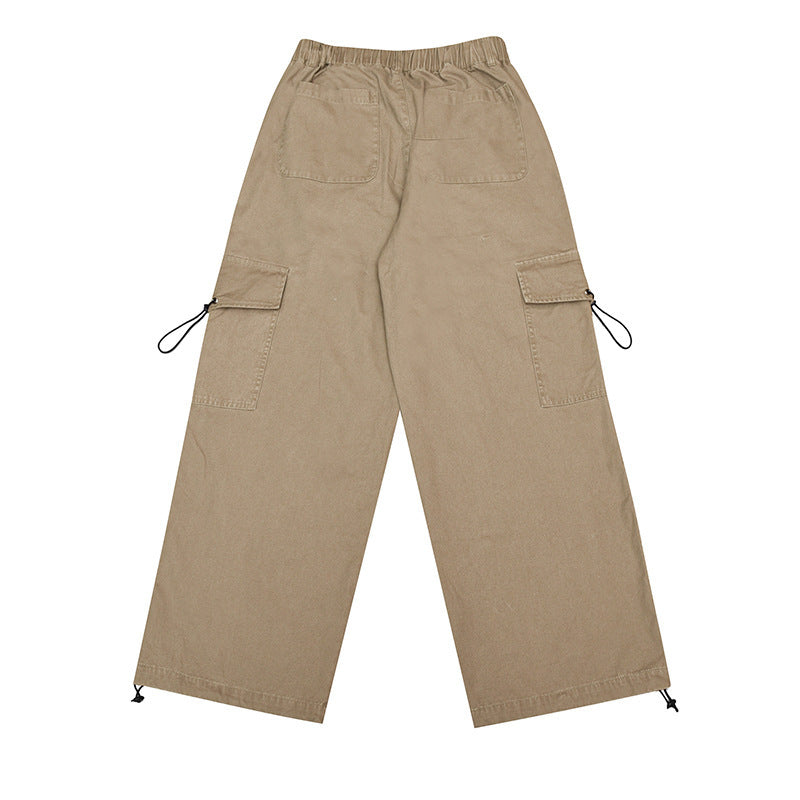 Solid Color Simple Loose Drawstring Pocket Overalls