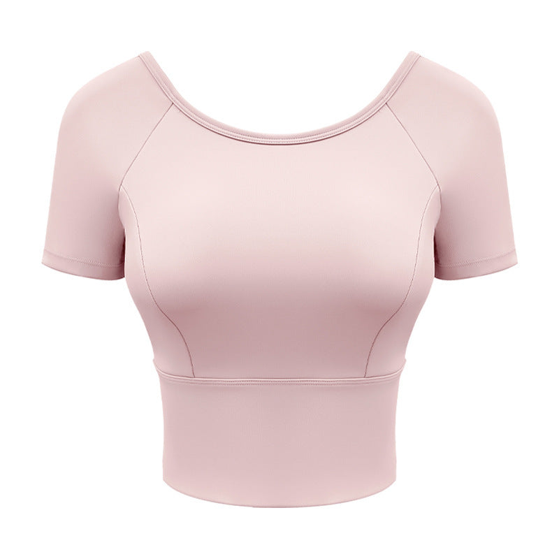 Yoga Clothes Women's Mesh Cross Back Short Sleeve Workout Top