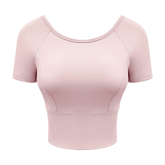 Yoga Clothes Women's Mesh Cross Back Short Sleeve Workout Top