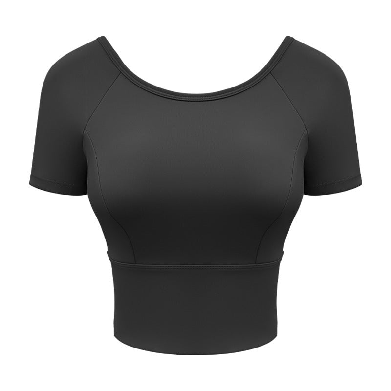 Yoga Clothes Women's Mesh Cross Back Short Sleeve Workout Top